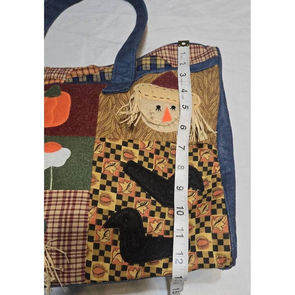 Handmade Autumn Patchwork Medium Tote Bag Fall Festive Halloween Purse See Pics